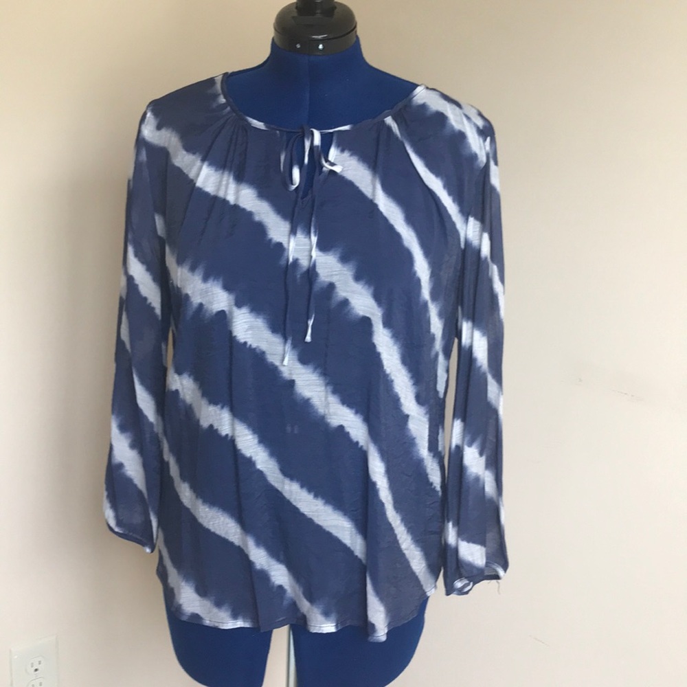 Grand & Greene Top: Navy Blue/White Stripes, Sz XL